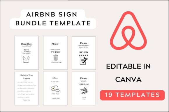 19 Printable Airbnb Sign Bundle Template Graphics