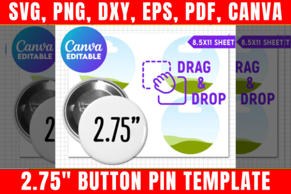 2.75 Button Pin Canva Editable Template