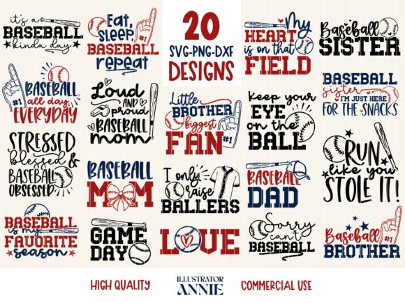 Baseball SVG PNG DXF Quote Bundle: Graphics for Crafts & Branding