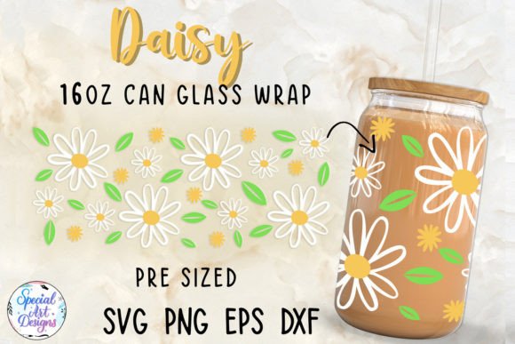 Daisy 16oz Libbey Glass Can Wrap: Graphics for Crafts & Content
