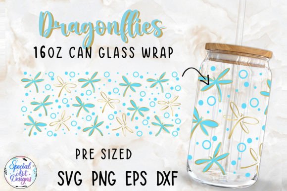 Dragonflies Glass Can Wrap Cut File: Graphics for Crafts