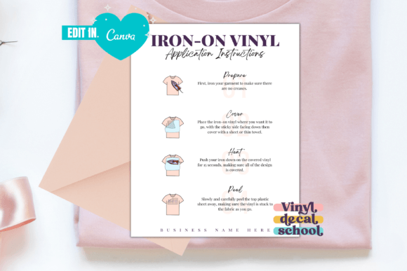 Editable Iron-on Vinyl Instruction Card: Graphics & Print Templates