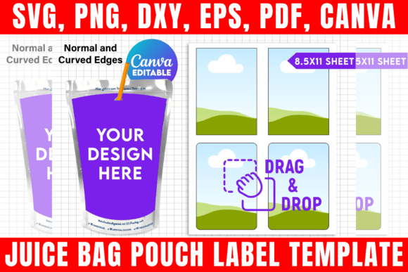 Juice Bag Pouch Label Canva Template: Graphics & Print Templates