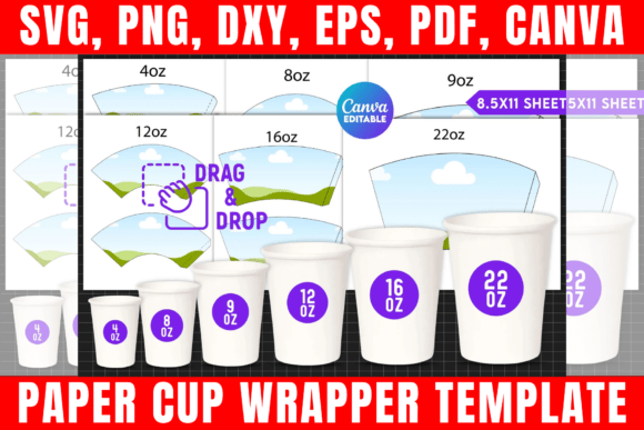Paper Cup Wrapper Template Bundle: Graphics & Print Templates