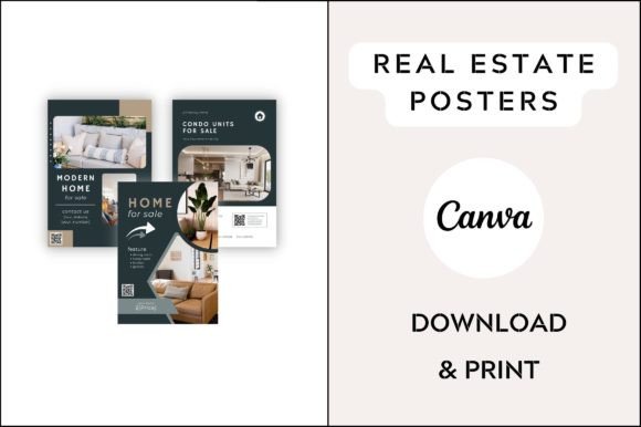 Real Estate Poster with QR Codes: Graphics & Print Templates