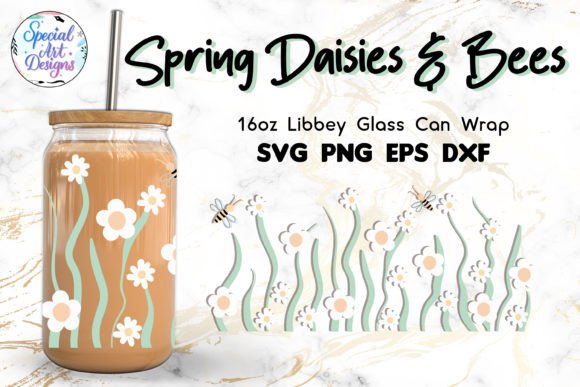 Spring Daises and Bees 16oz Glass Wrap