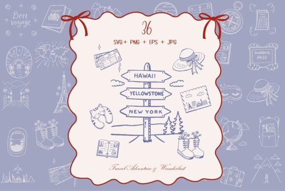 Vintage Travel Adventure Journey Doodles: Graphics & Illustrations