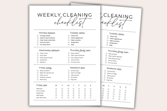 Weekly Cleaning Checklist Editable: Graphics & Print Templates