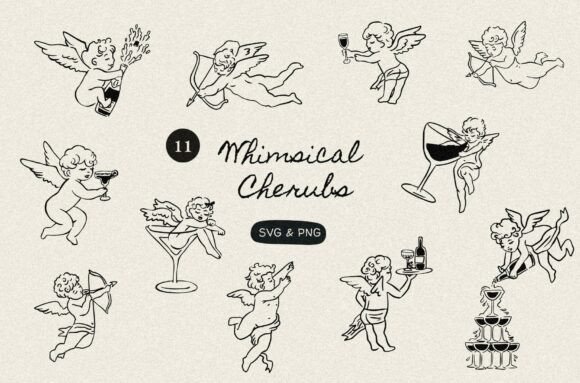Whimsical Cherub Illustration Clipart: Graphics & Illustrations for Brand Charm